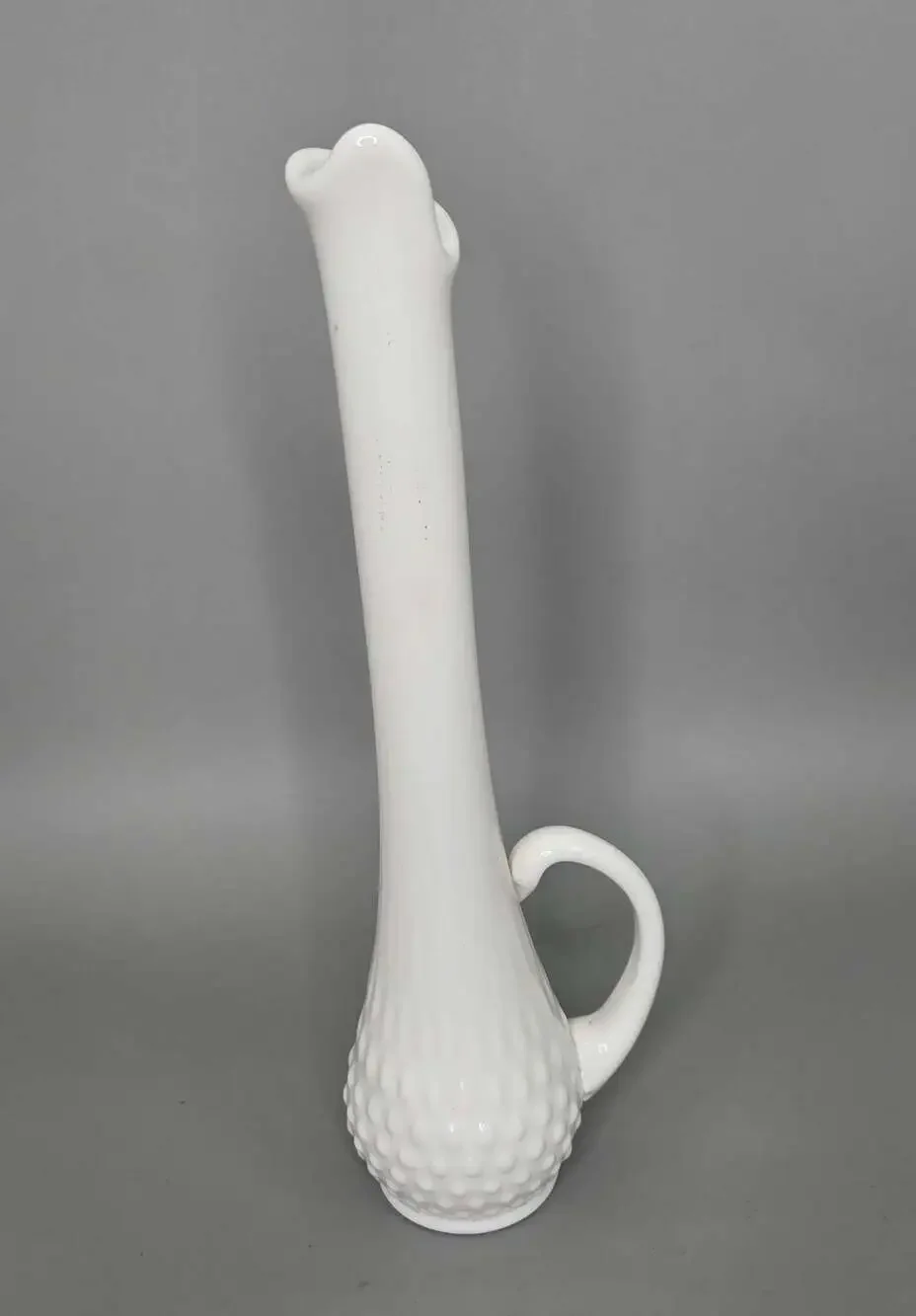 Vintage Fenton White Milk Glass Hobnail Swung Pitcher Vase